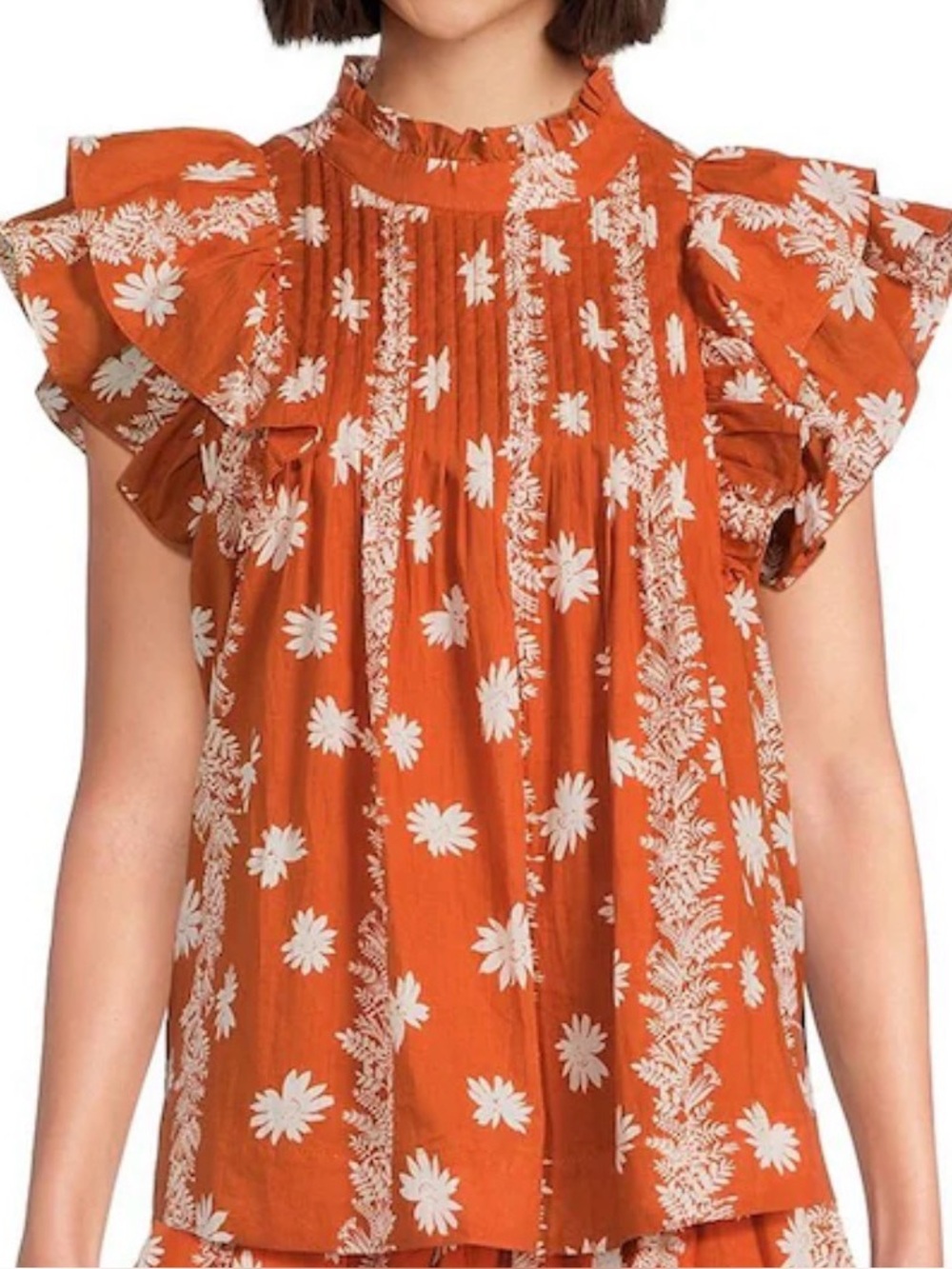 J.Marie Aubrey Woven Cap Sleeve Crew Neckline Coordinating Pleated Top XL